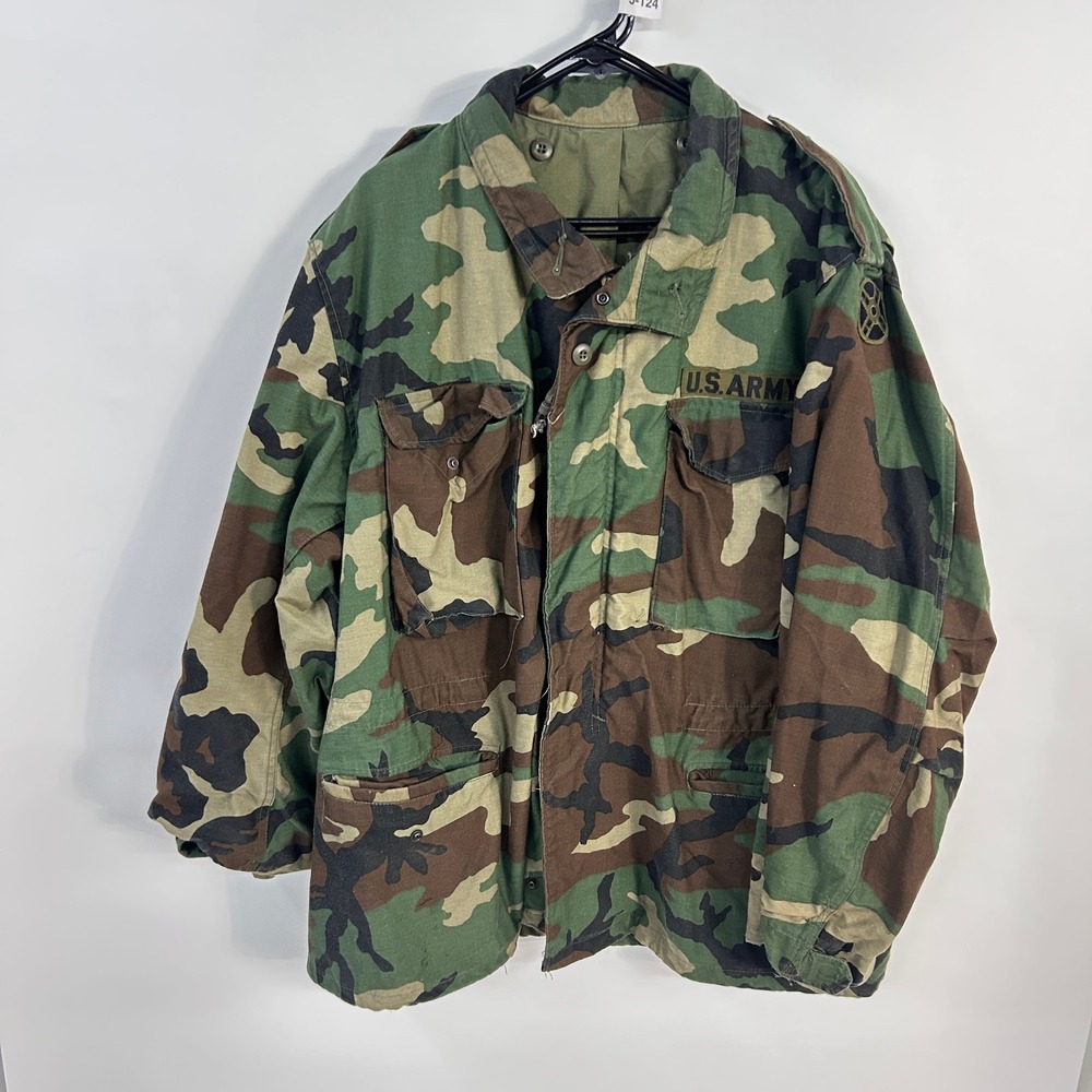 Vintage U.S. Army M65 Cold Weather Field Jacket Woodland Camo XL Military Coat